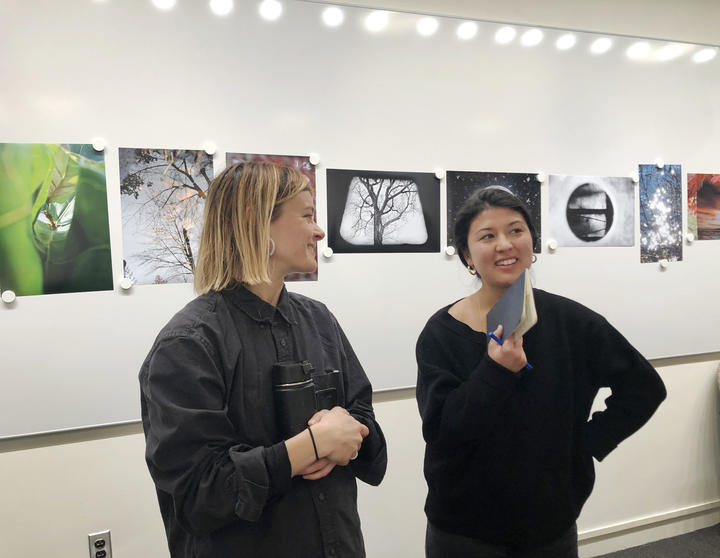 A student and TA in critique in Making Mischief, taught by Professor Sharon Harper, Fall 2019